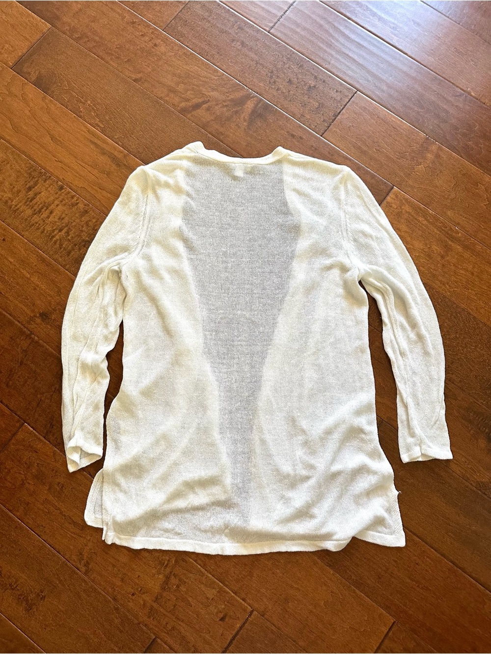 J.Jill Linen Blend Open Front Cardigan L Petite Ivory Longline - Picture 3 of 9